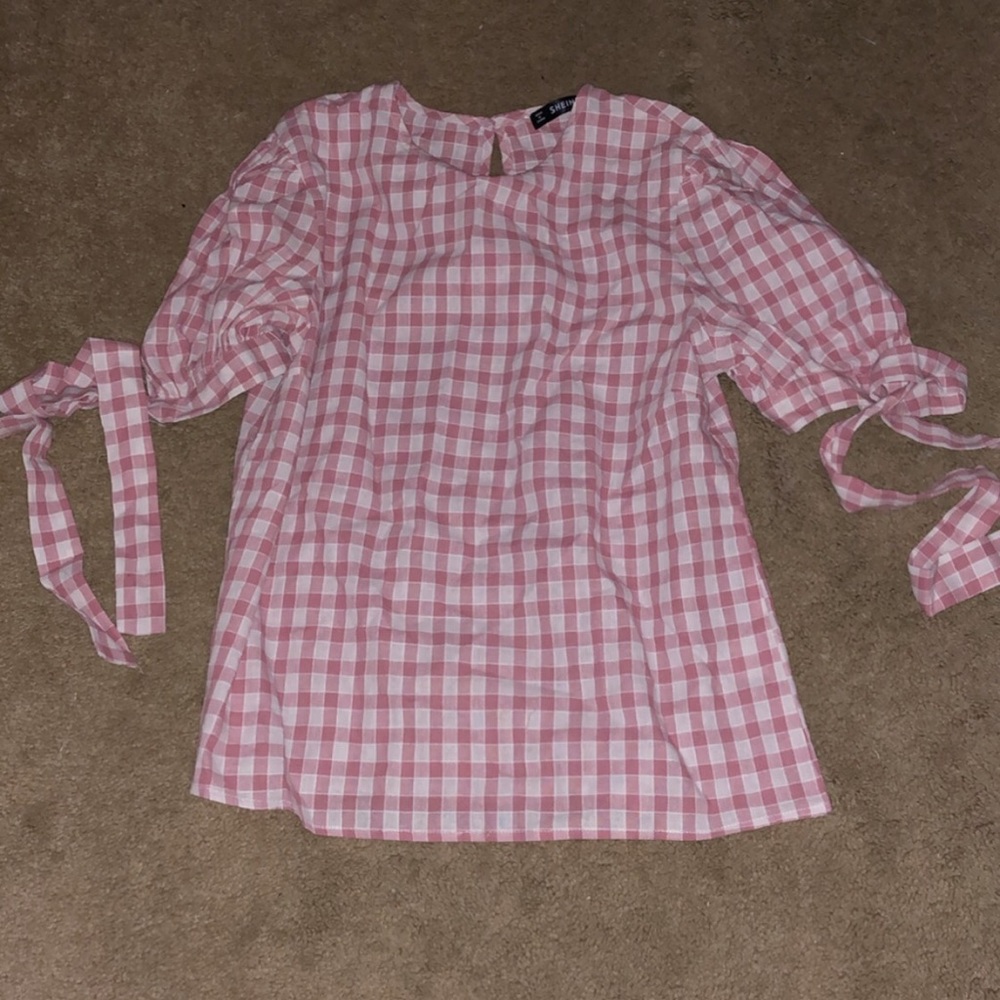 Pink and white gingham shirt